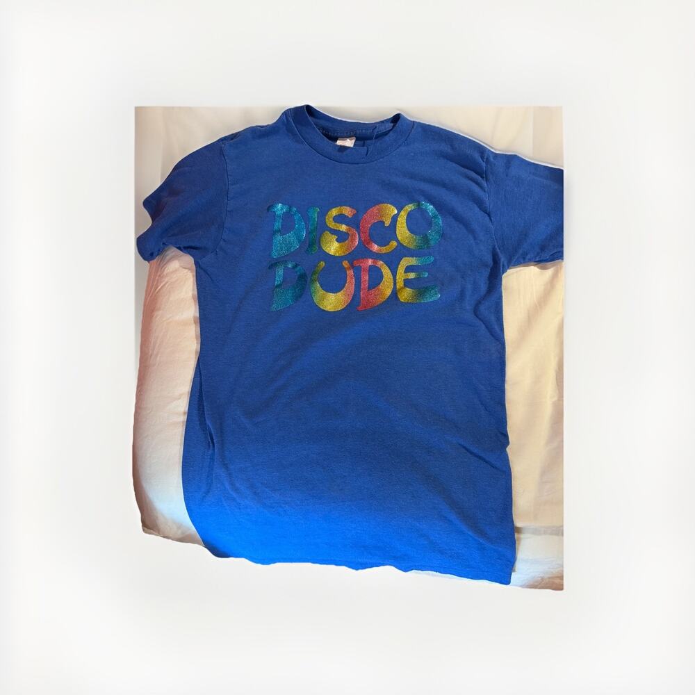 Vintage 70’s Single Stitch T-Shirt Rainbow Disco Dude Size Medium - Picture 3 of 6
